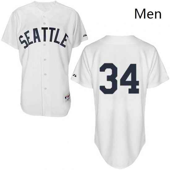 Mens Majestic Seattle Mariners 34 Felix Hernandez Replica White 1909 Turn Back The Clock MLB Jersey